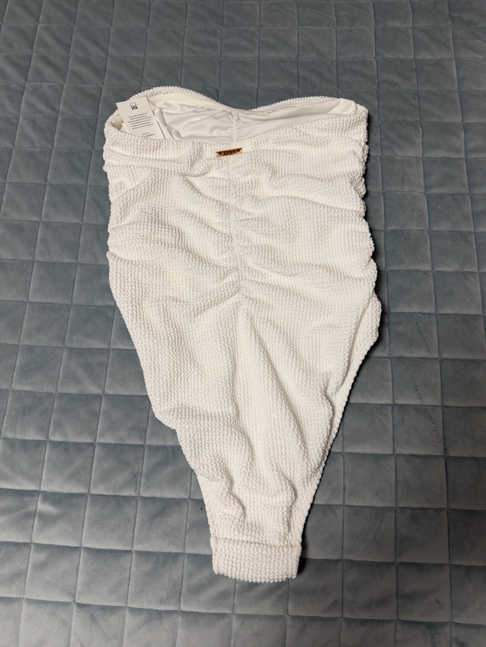 Milly White Textured Strapless Ruched One-Piece - Picture 4 of 8